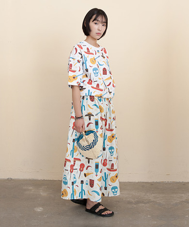 COCO All-Over Print Wide Wide Linen Pants