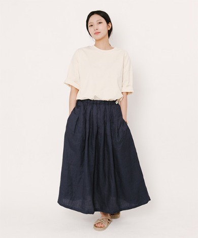Mia Light Linen Long Skirt Navy