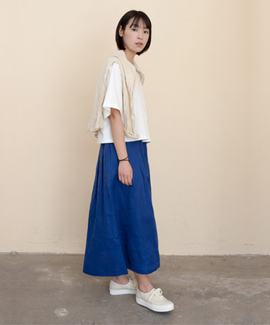 Mia Linen Long Skirt Classic Blue