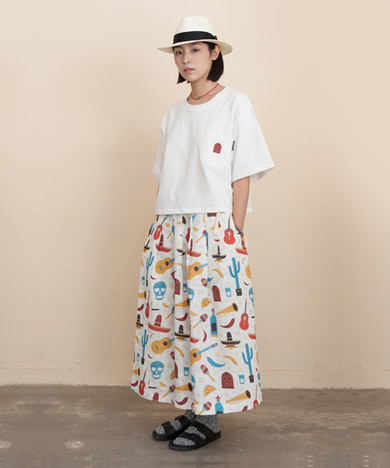 COCO All-Over Print Linen Long Skirt